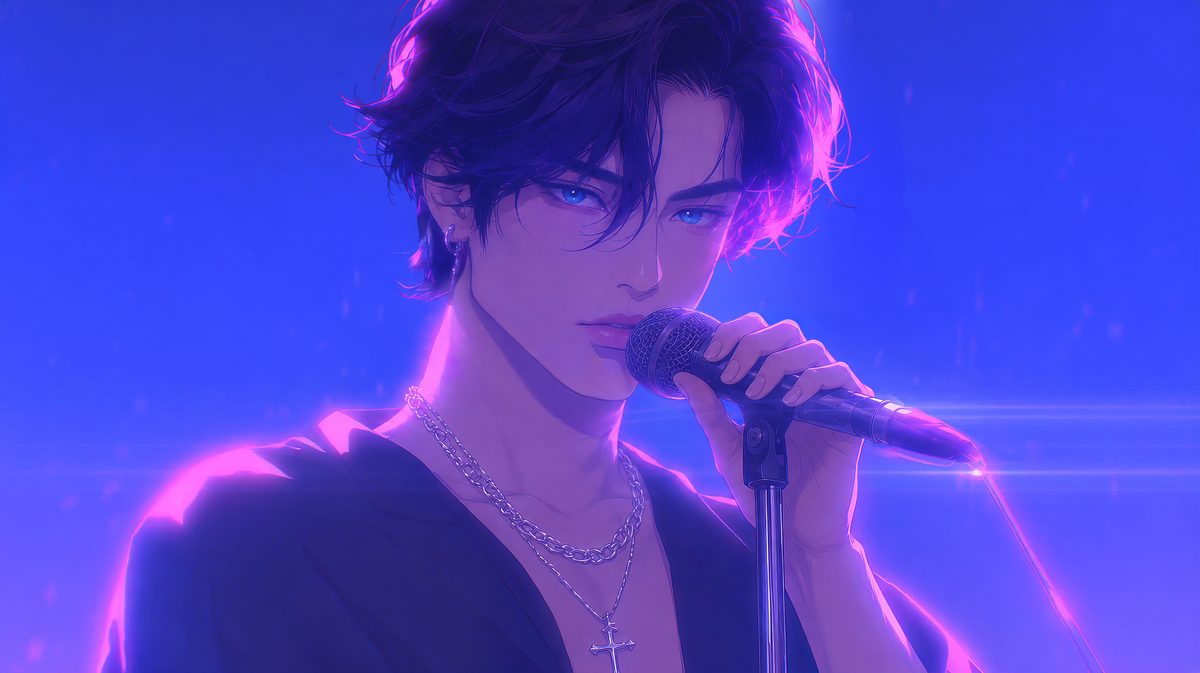 Kai concept art, singing under stage light